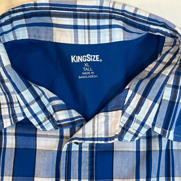 Men’s King Size brand XLT button-down short sleeve blue/white plaid shirt. EUC. - Picture 2 of 5